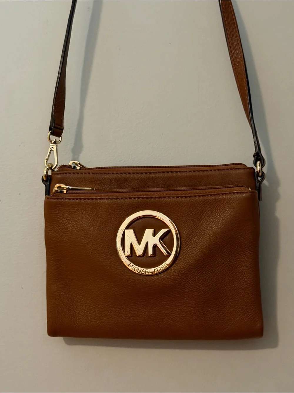Michael Kors Brown Leather Crossbody Wallet Bag with MK Logo